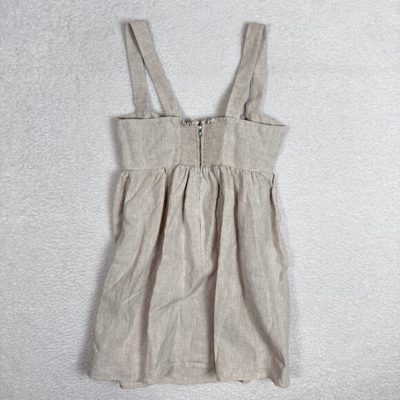 Reformation Noel Sundress Linen Dress Cutout Front Oatmeal Brown Tan 4 - Picture 6 of 7